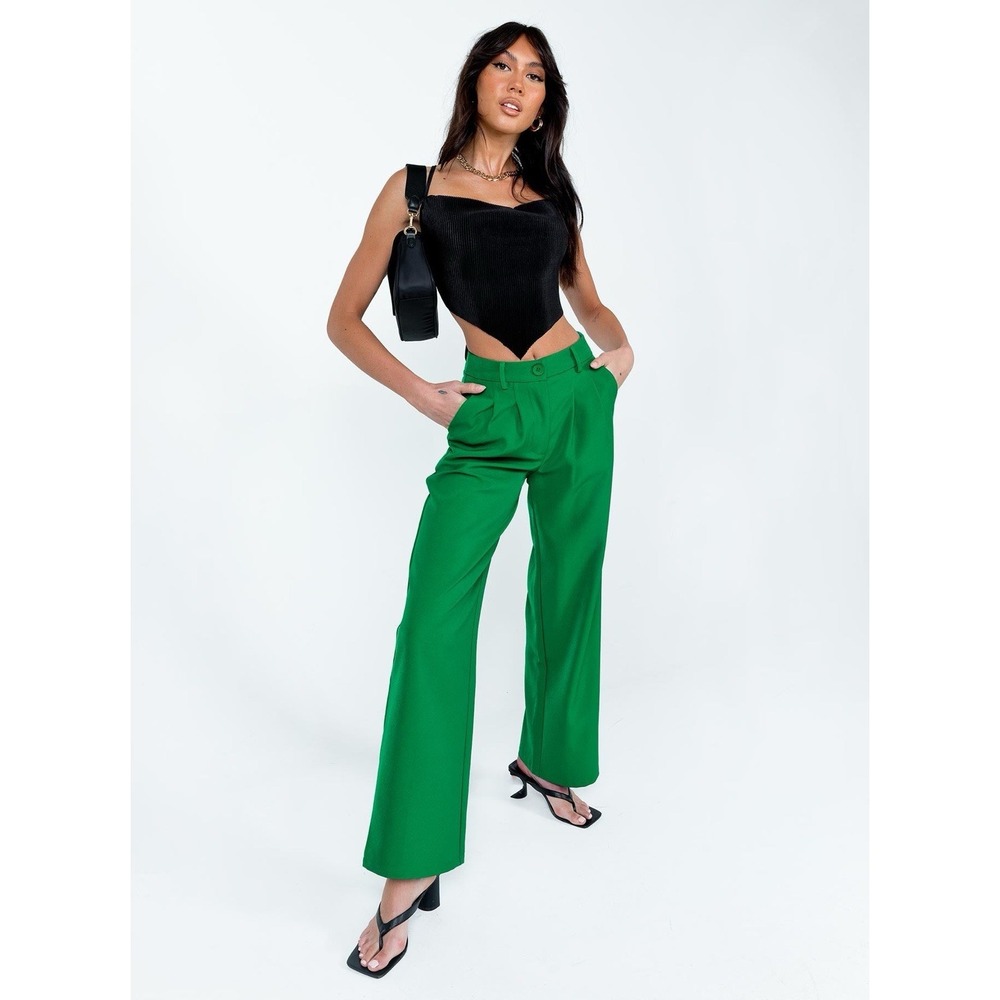 Princess Polly Archer Pant Apple Green Wide-leg Pleated Front Slacks Sz‎ 8